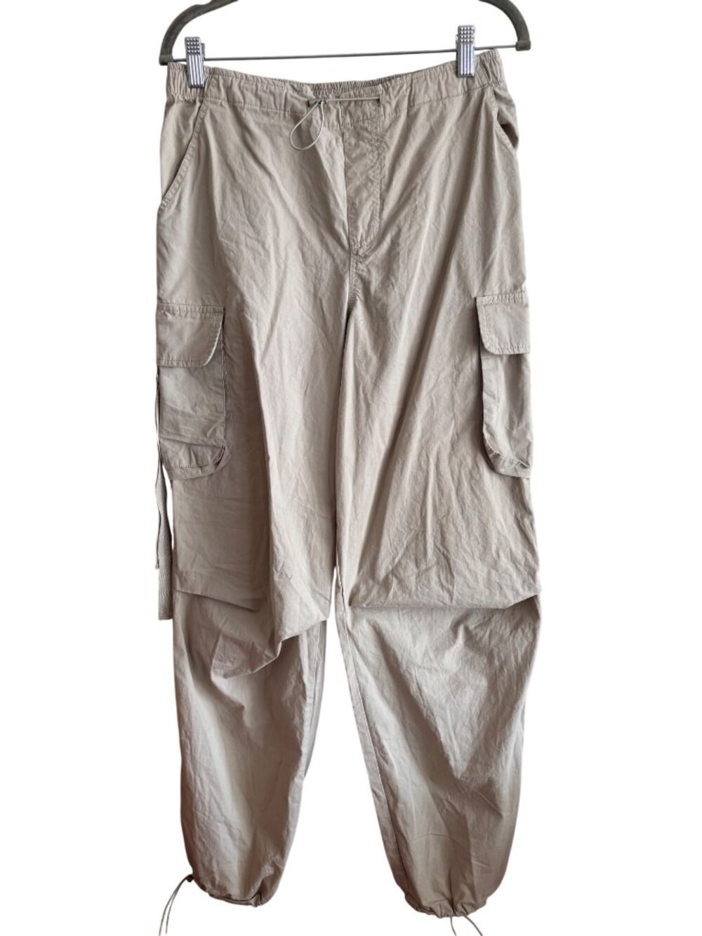 Miss Love Beige Cotton Cargo Pants With Drawstring Hem & Pockets - Size S